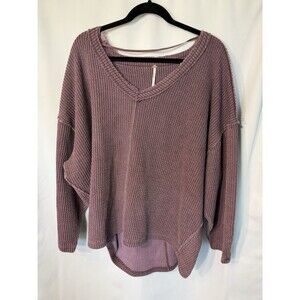 Free People Womens Med Coraline Top Purple Waffle Knit Oversize We The Free